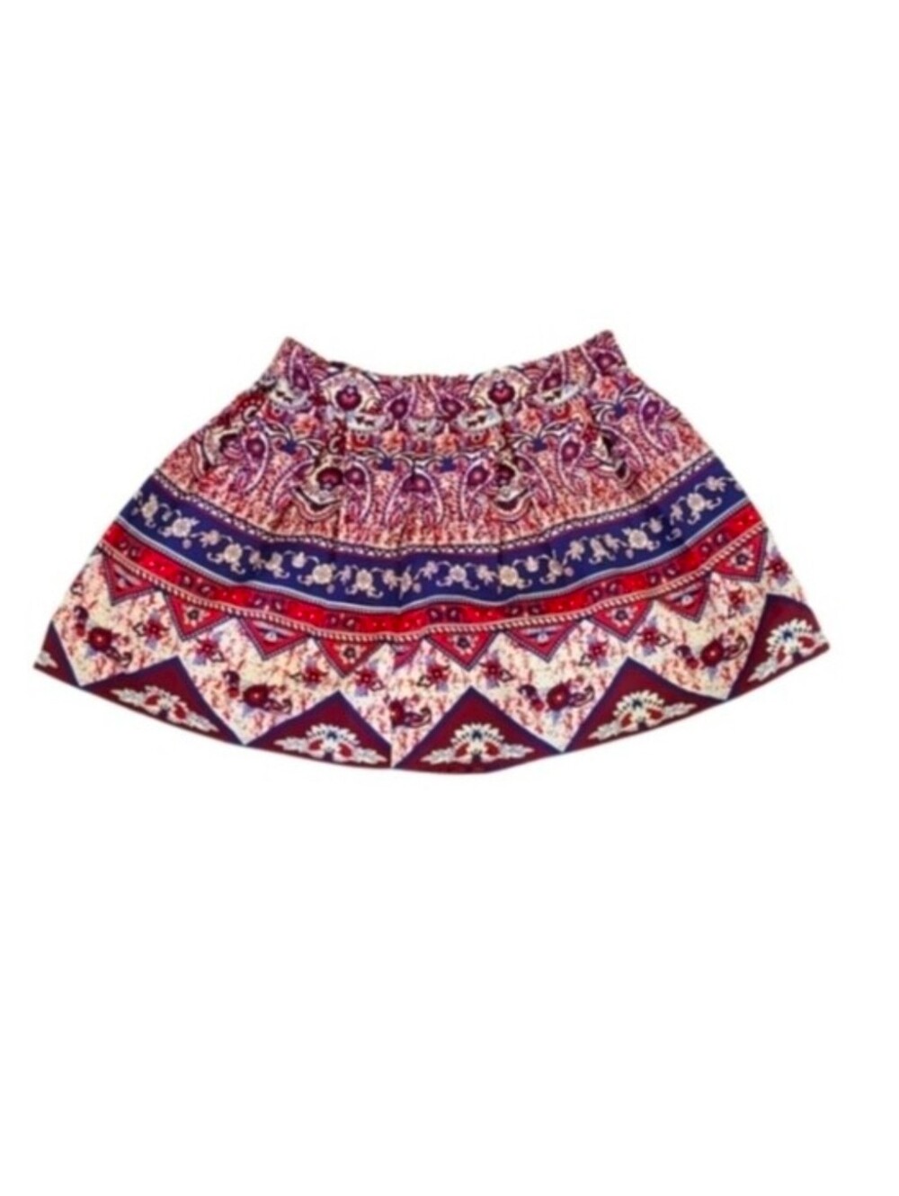 Forever 21 Girls Size 11-12 Skirt Burgundy Red & Blue Boho Western Cottagecore